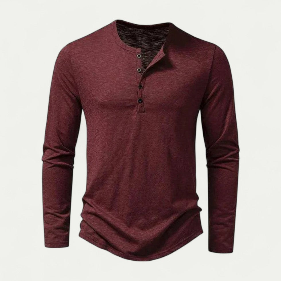 Long Sleeve Cotton Blend Henley T Shirt for Casual Wear