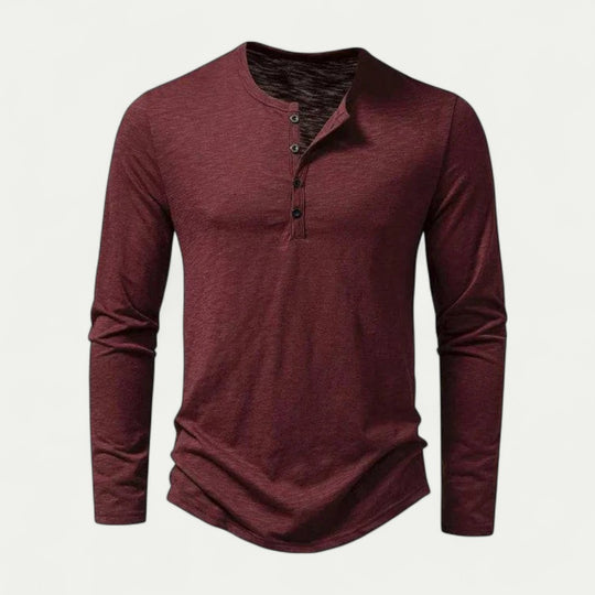 Long Sleeve Cotton Blend Henley T Shirt for Casual Wear