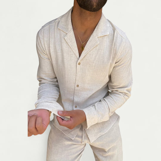 Linen Cotton Blend Long Sleeve Shirt Casual Resort Fit