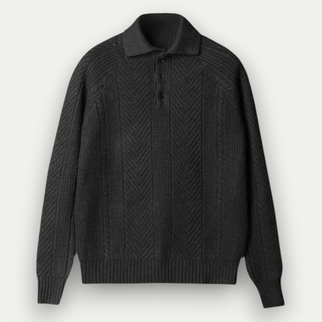 Randimo | Men's Textured Knitted Polo Sweater, Long-Sleeve Autumn Jumper