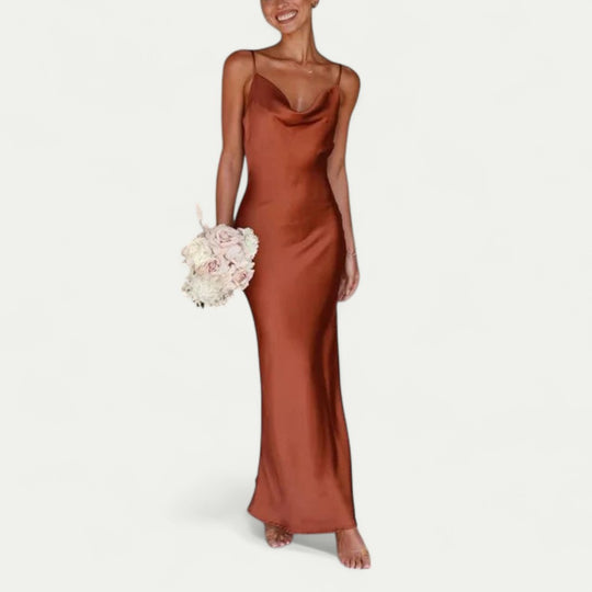 Elegant Satin Cowl Neck Maxi Dress for Summer Events