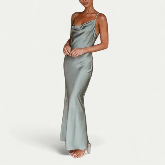 Elegant Satin Cowl Neck Maxi Dress for Summer Events