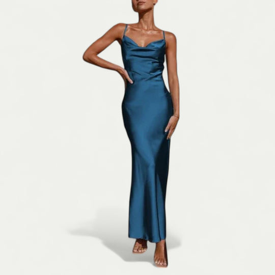Elegant Satin Cowl Neck Maxi Dress for Summer Events