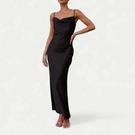 Elegant Satin Cowl Neck Maxi Dress for Summer Events