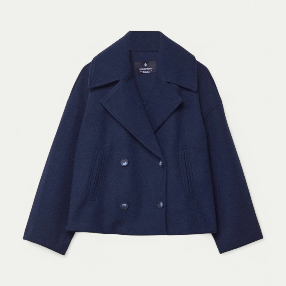 Double Breasted Cropped Peacoat for Transitional Styling