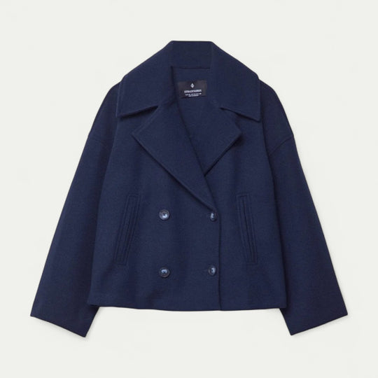Double Breasted Cropped Peacoat for Transitional Styling