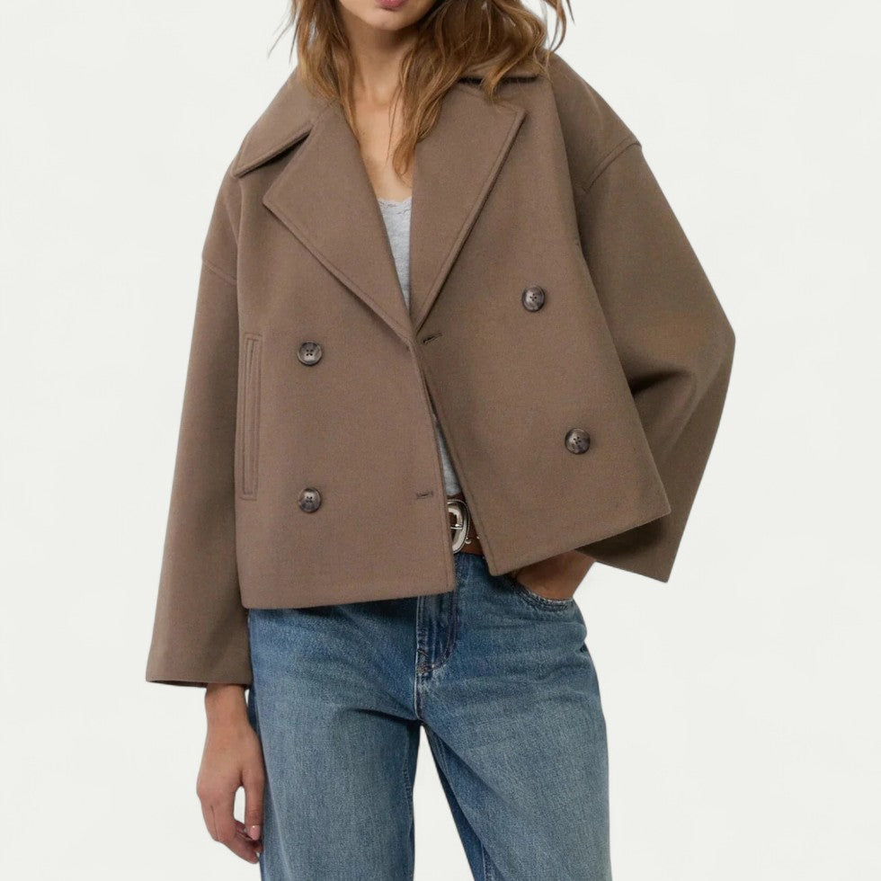 Double Breasted Cropped Peacoat for Transitional Styling