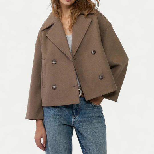 Double Breasted Cropped Peacoat for Transitional Styling