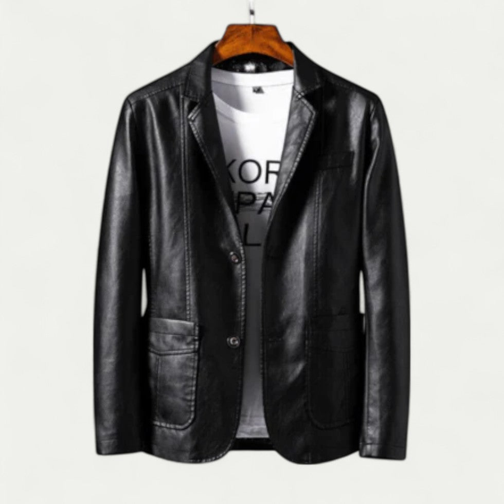 Slim Fit Faux Leather Blazer Jacket for Smart Casual Looks