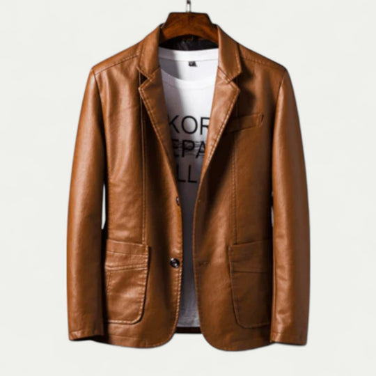 Slim Fit Faux Leather Blazer Jacket for Smart Casual Looks
