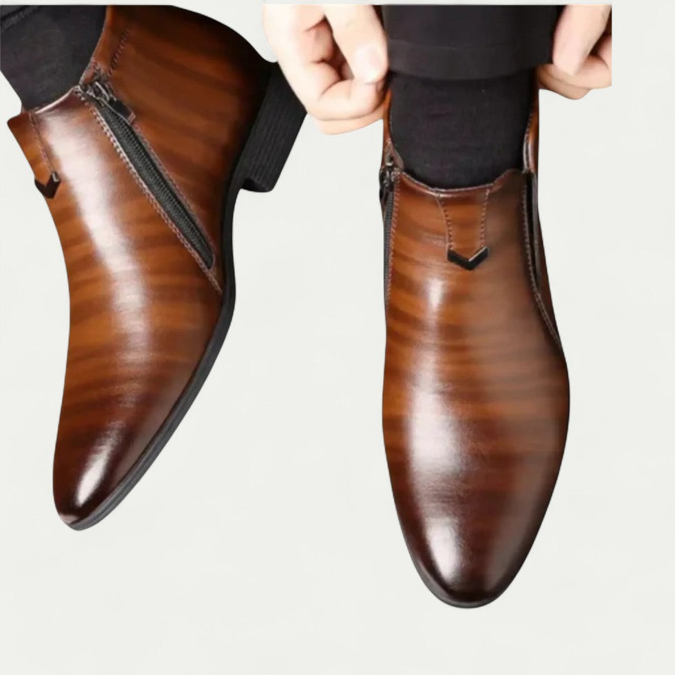 Orthopedic Leather Ankle Boots with Zip for Smart Casual Wear