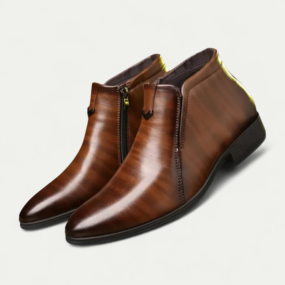 Orthopedic Leather Ankle Boots with Zip for Smart Casual Wear