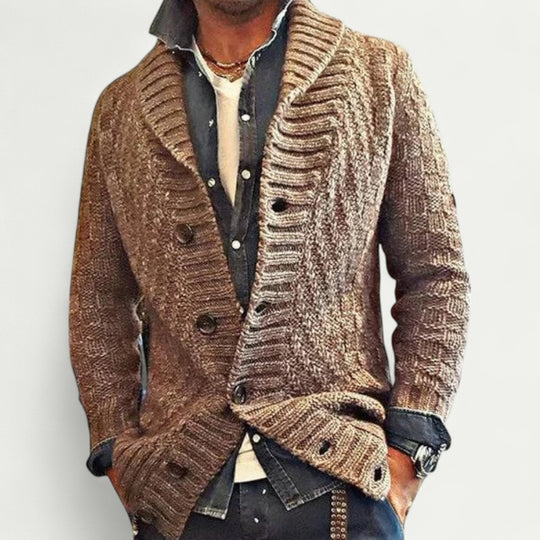 Chunky Cable Knit Shawl Collar Cardigan for Men