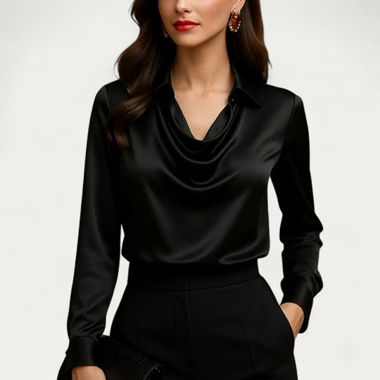 Draped Satin Blouse for Elegant Office and Evening Looks