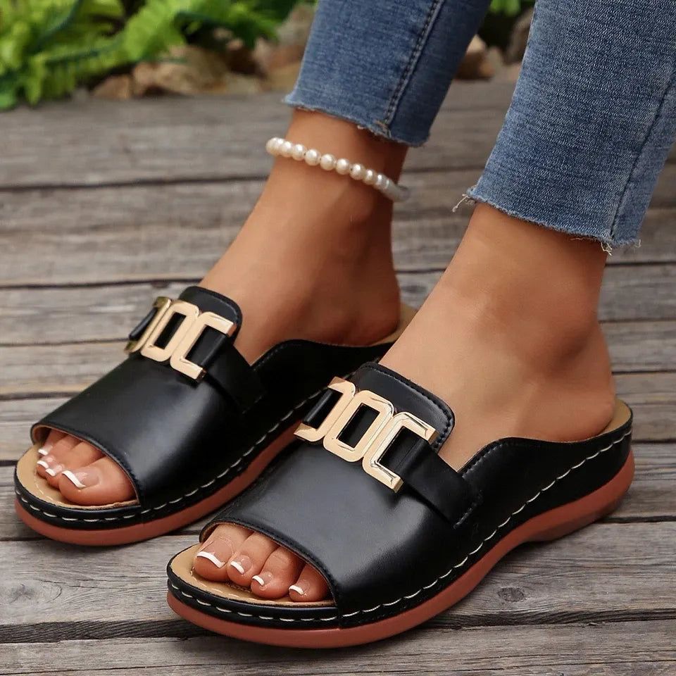 Orthopedic Slip On Sandals with Chain Detail