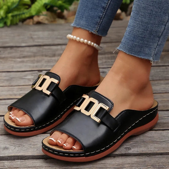 Orthopedic Slip On Sandals with Chain Detail