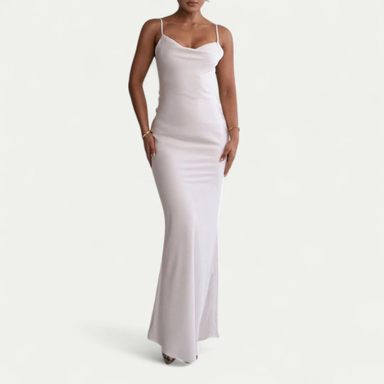 Backless Maxi Dress with 3D Appliqué for Wedding Glamour