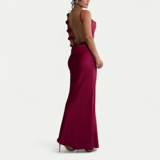Backless Maxi Dress with 3D Appliqué for Wedding Glamour